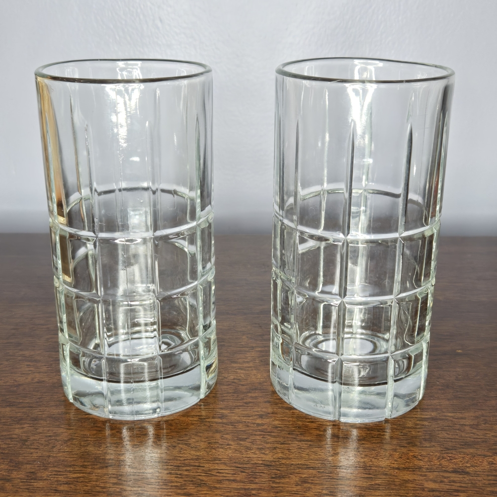 2 Heavy Anchor Hocking Tartan Manchester Drinking Glasses Tumbler 16 Oz 6 1/8"